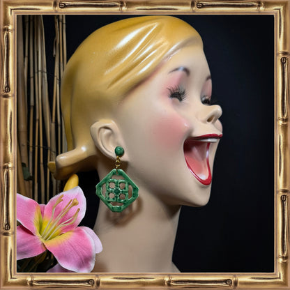 Jade Breezeway Tile Earrings | Glazed Tile-Look Resin