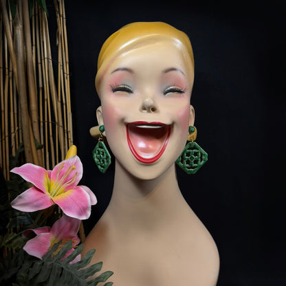 Jade Breezeway Tile Earrings | Glazed Tile-Look Resin