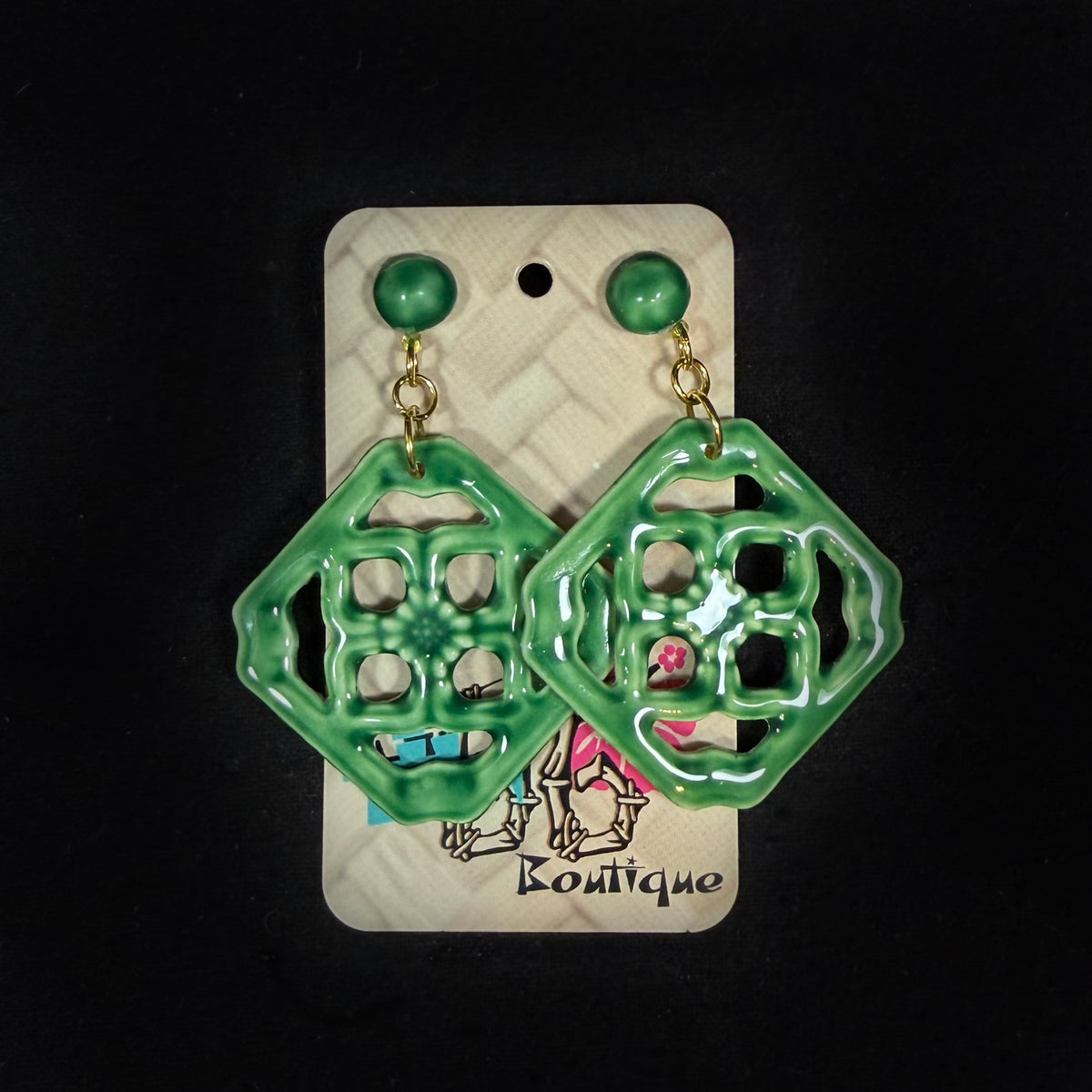 Jade Breezeway Tile Earrings | Glazed Tile-Look Resin