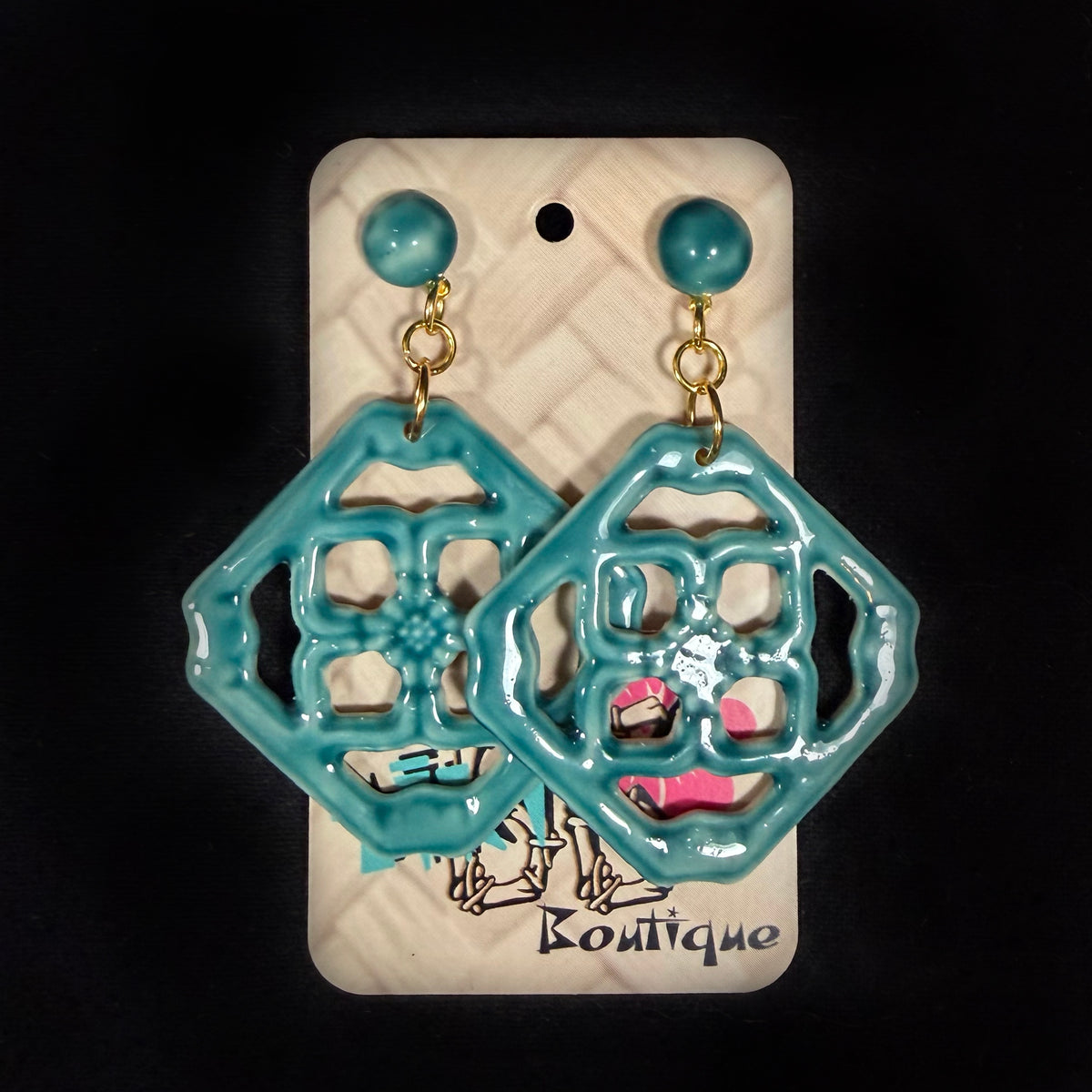 Jade Breezeway Tile Earrings | Glazed Tile-Look Resin