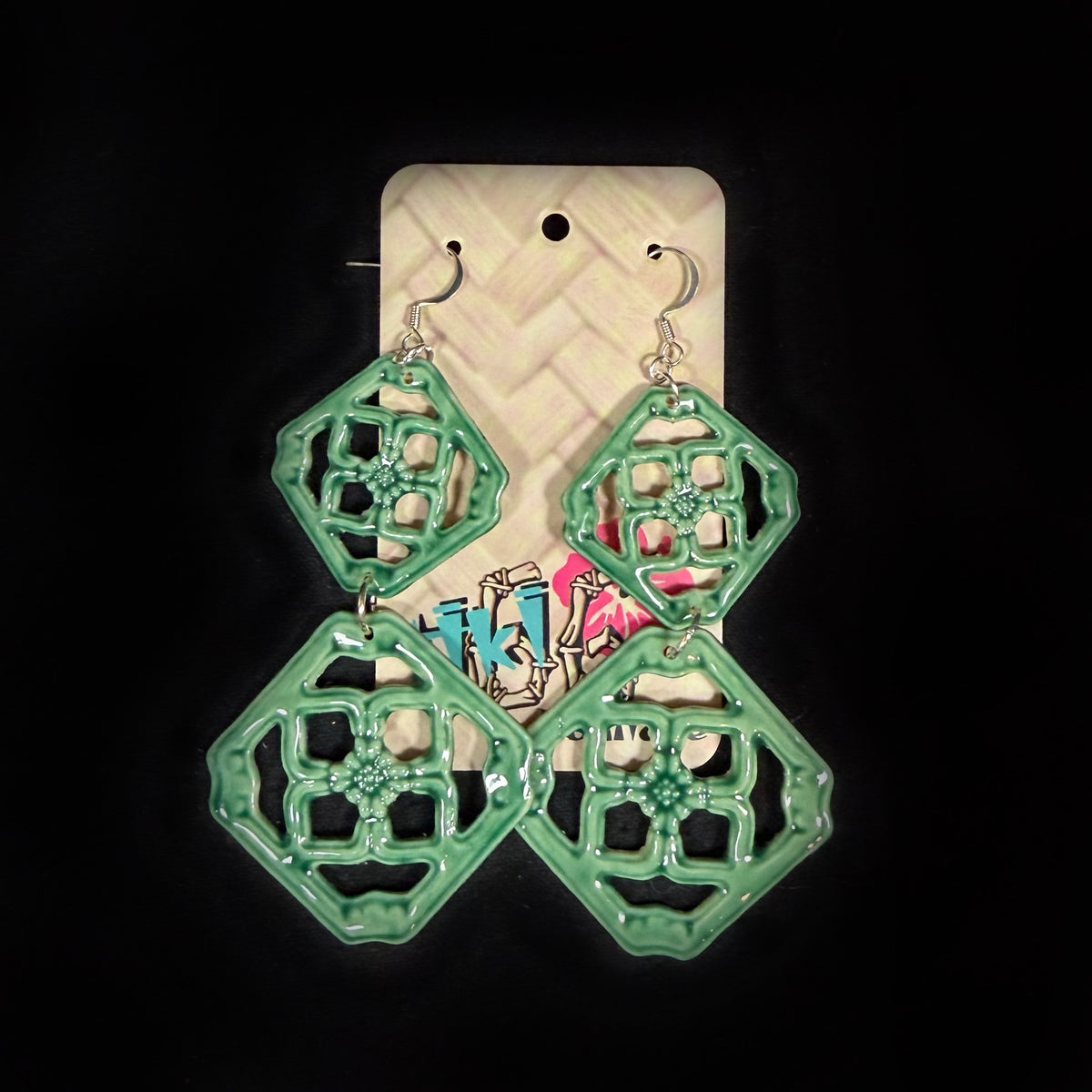 Double Jade Breezeway Tile Earrings, Glazed Tile Look Resin