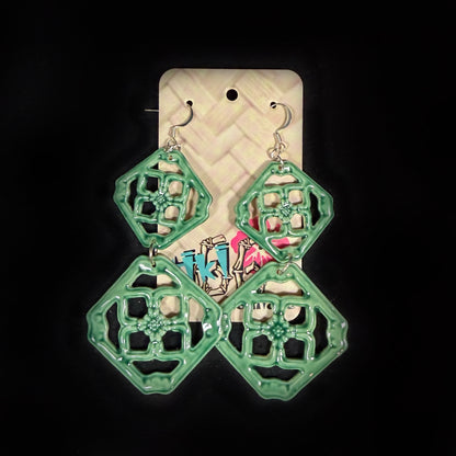 Double Jade Breezeway Tile Earrings, Glazed Tile Look Resin