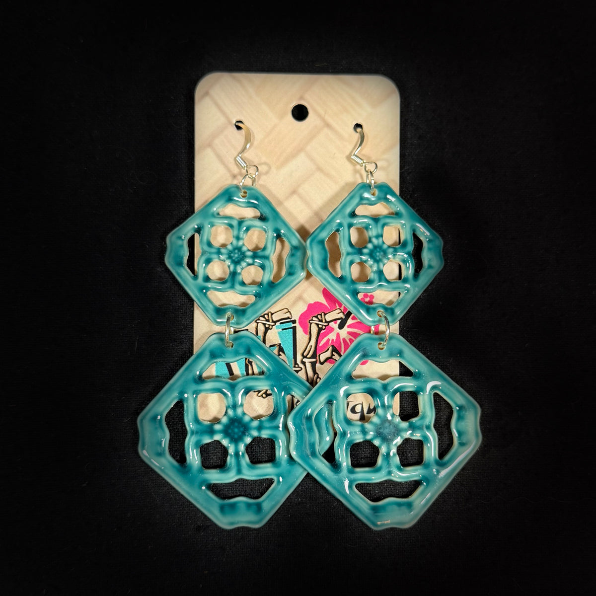 Double Jade Breezeway Tile Earrings, Glazed Tile Look Resin