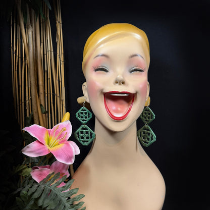 Double Jade Breezeway Tile Earrings, Glazed Tile Look Resin