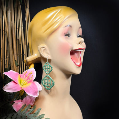 Double Jade Breezeway Tile Earrings, Glazed Tile Look Resin