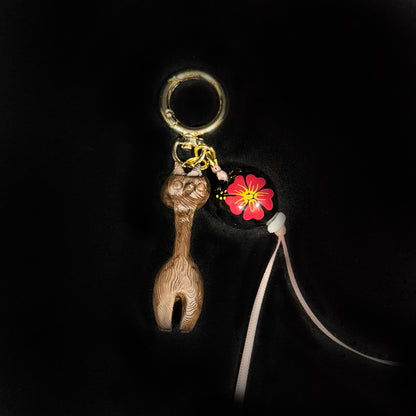 MCM Atomic Space Age Cat Bag Charm | Wood-Look Resin