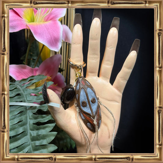 Hand Painted PNG Mask Bag Charm or Keychain | Wood-Look Resin