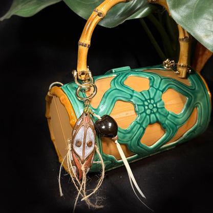 Hand Painted PNG Mask Bag Charm or Keychain | Wood-Look Resin