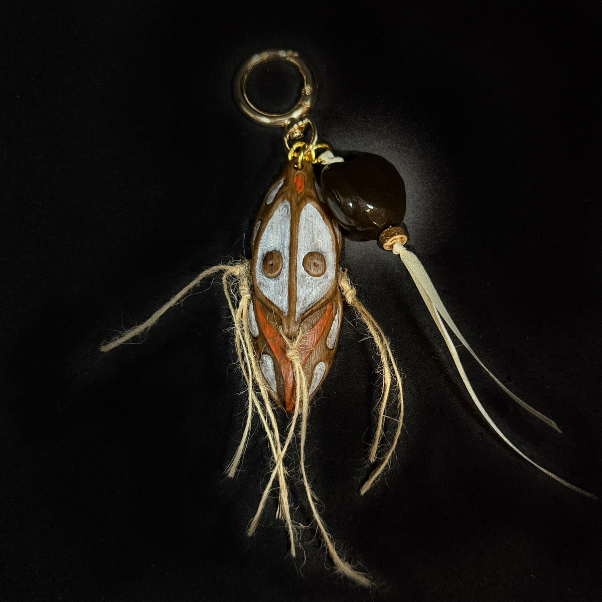 Hand Painted PNG Mask Bag Charm or Keychain | Wood-Look Resin