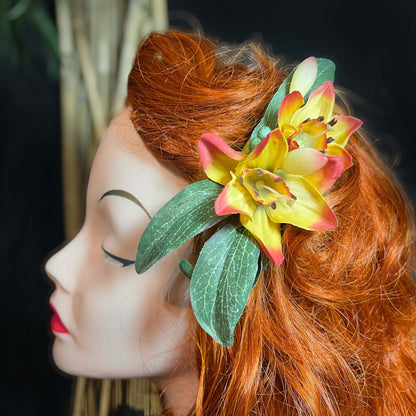 ORCHIDS ON BAMBOO TROPICAL TIKI HAIRPIN