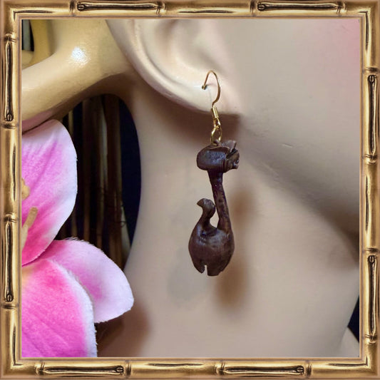 MCM Atomic Space Age Cat Earrings | Wood-Look Resin