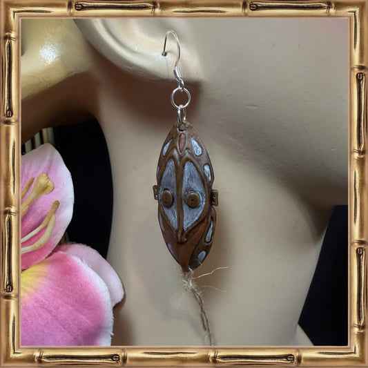 Hand Painted PNG Mask Earrings | Wood-Look Resin