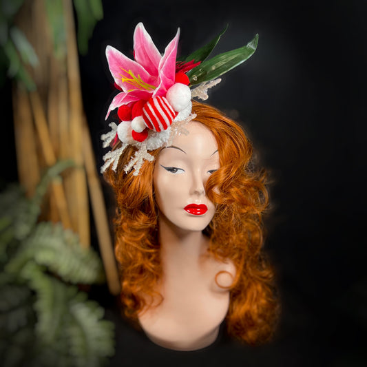 LILY POINSETTIA SNOWFLAKE -TIKI CHRISTMAS FASCINATOR