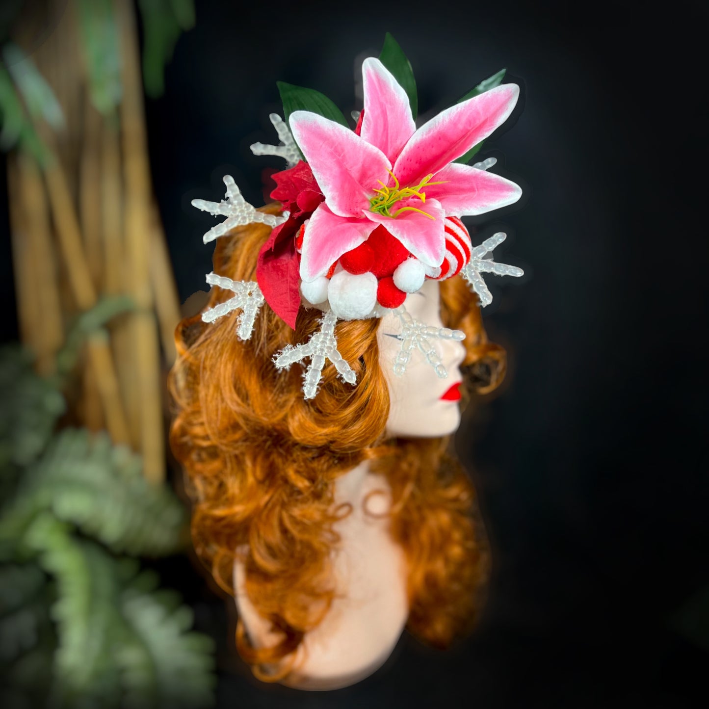 LILY POINSETTIA SNOWFLAKE -TIKI CHRISTMAS FASCINATOR