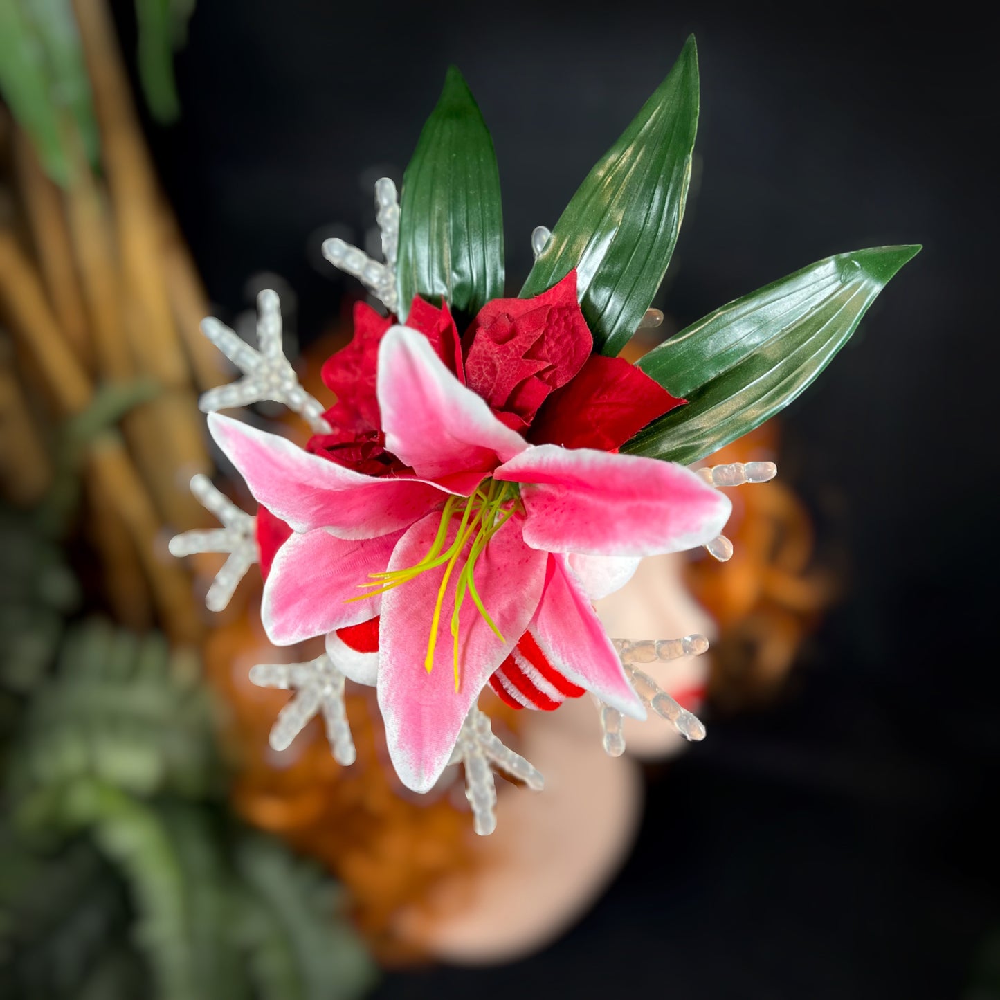 LILY POINSETTIA SNOWFLAKE -TIKI CHRISTMAS FASCINATOR