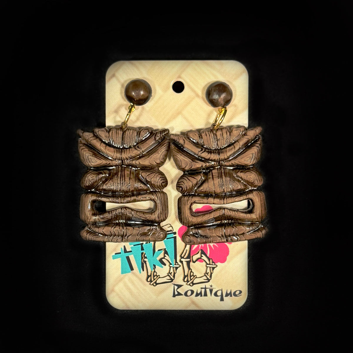 Wood Look Tiki Earrings | Wood-Look Resin