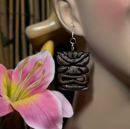Wood Look Tiki Earrings | Wood-Look Resin