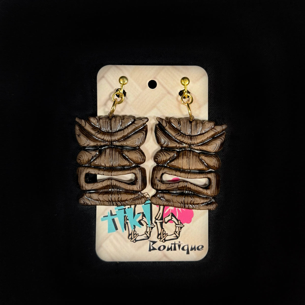 Wood Look Tiki Earrings | Wood-Look Resin