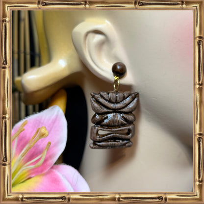 Wood Look Tiki Earrings | Wood-Look Resin