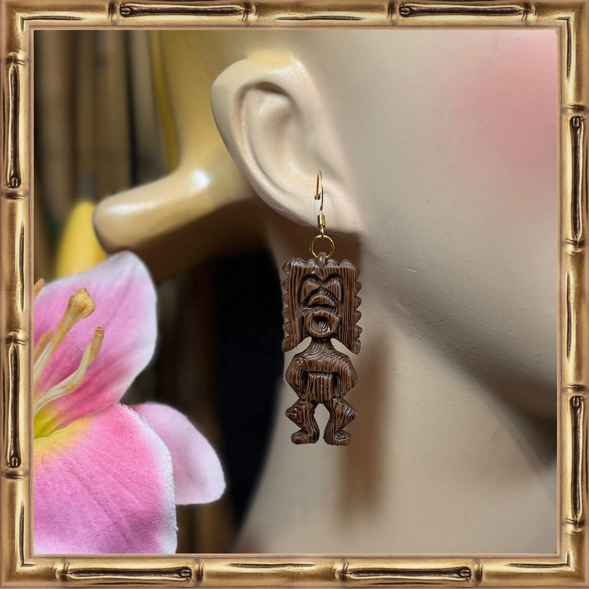 Tiki Ku Earrings | Wood-Look Resin