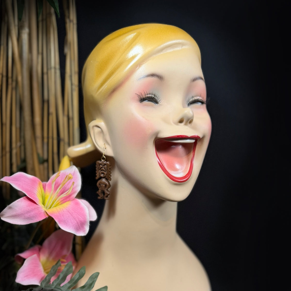 Tiki Ku Earrings | Wood-Look Resin