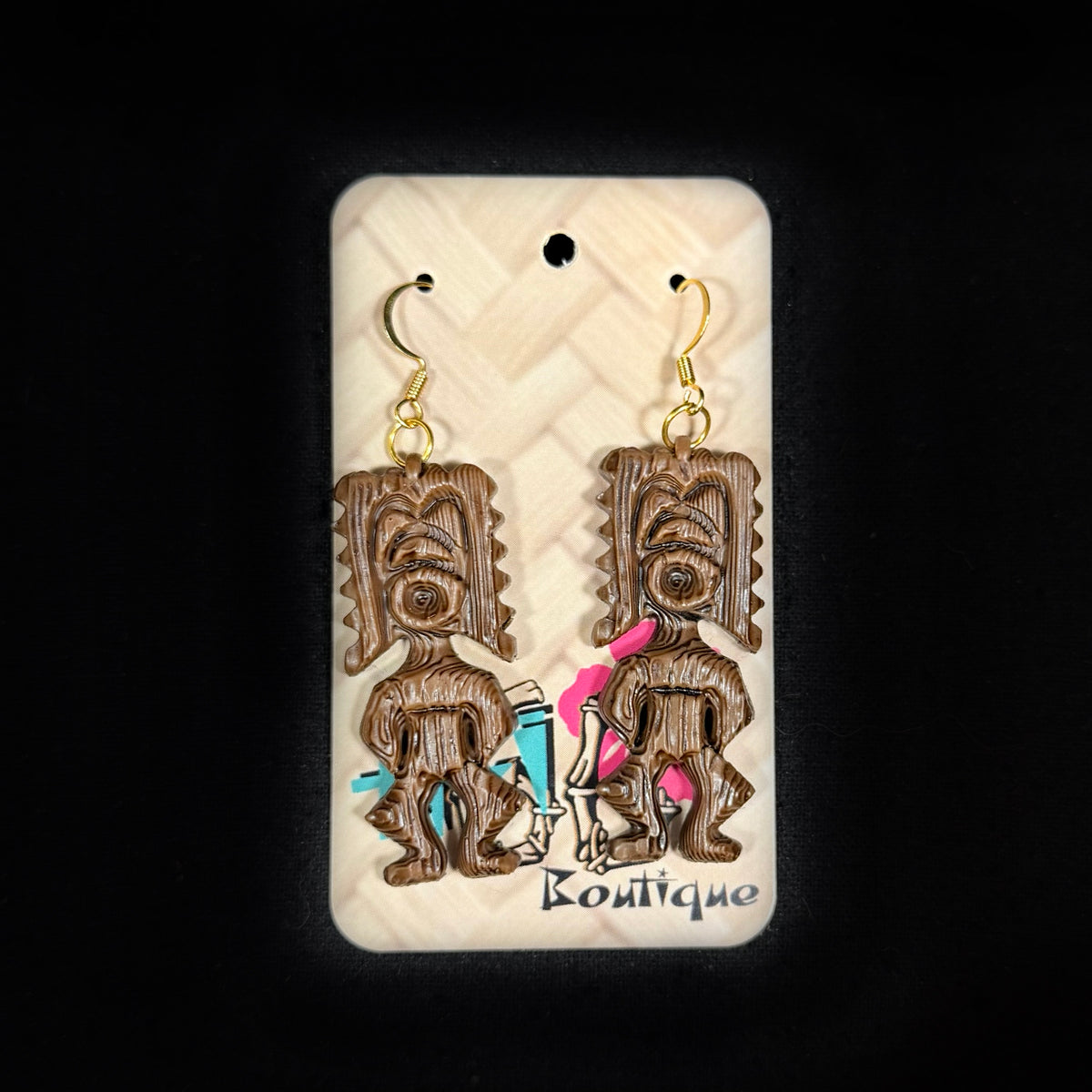 Tiki Ku Earrings | Wood-Look Resin