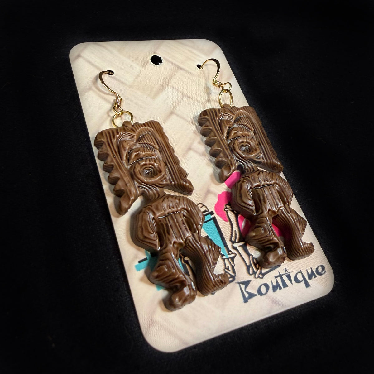 Tiki Ku Earrings | Wood-Look Resin