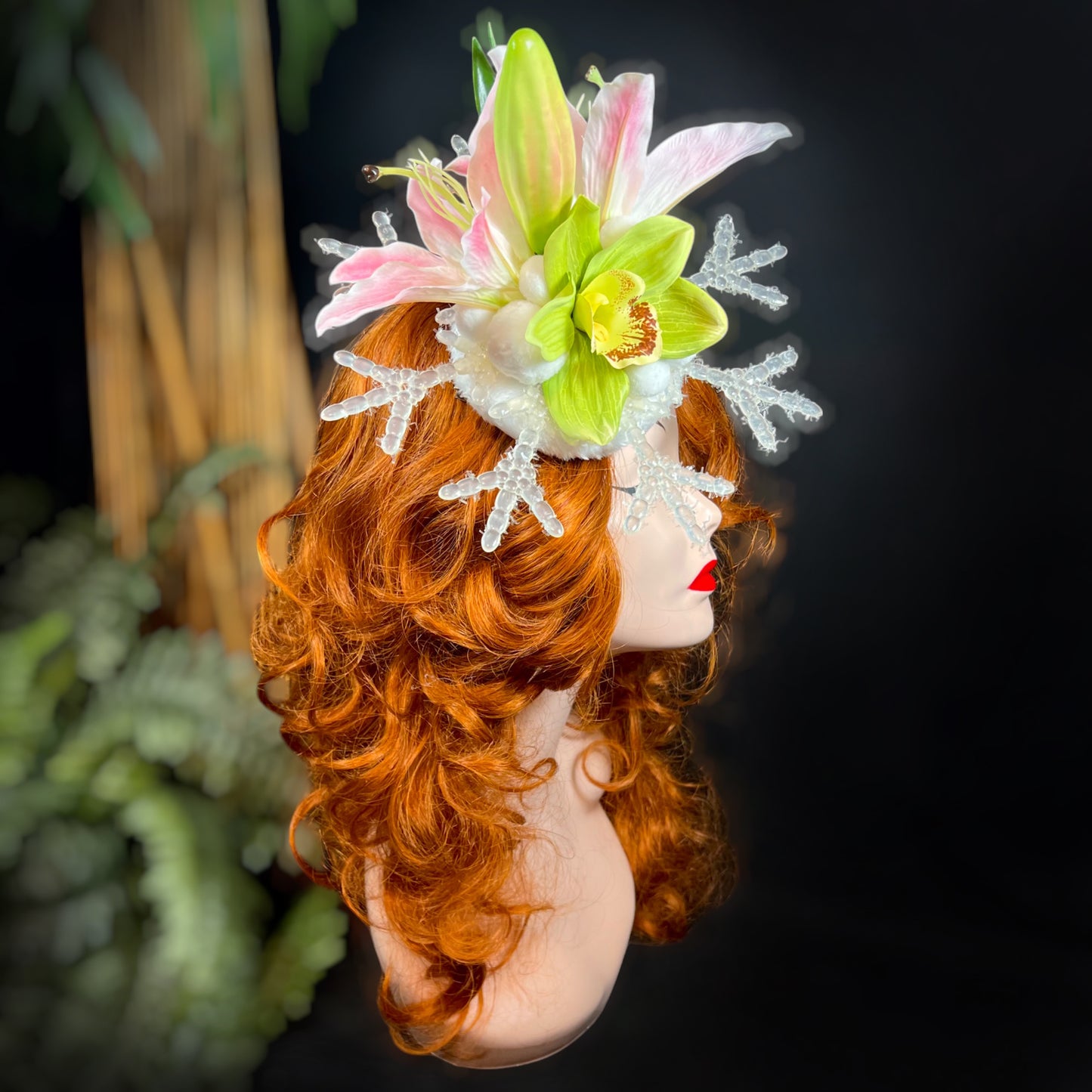 LILY & ORCHID SNOWFLAKE -TIKI CHRISTMAS FASCINATOR