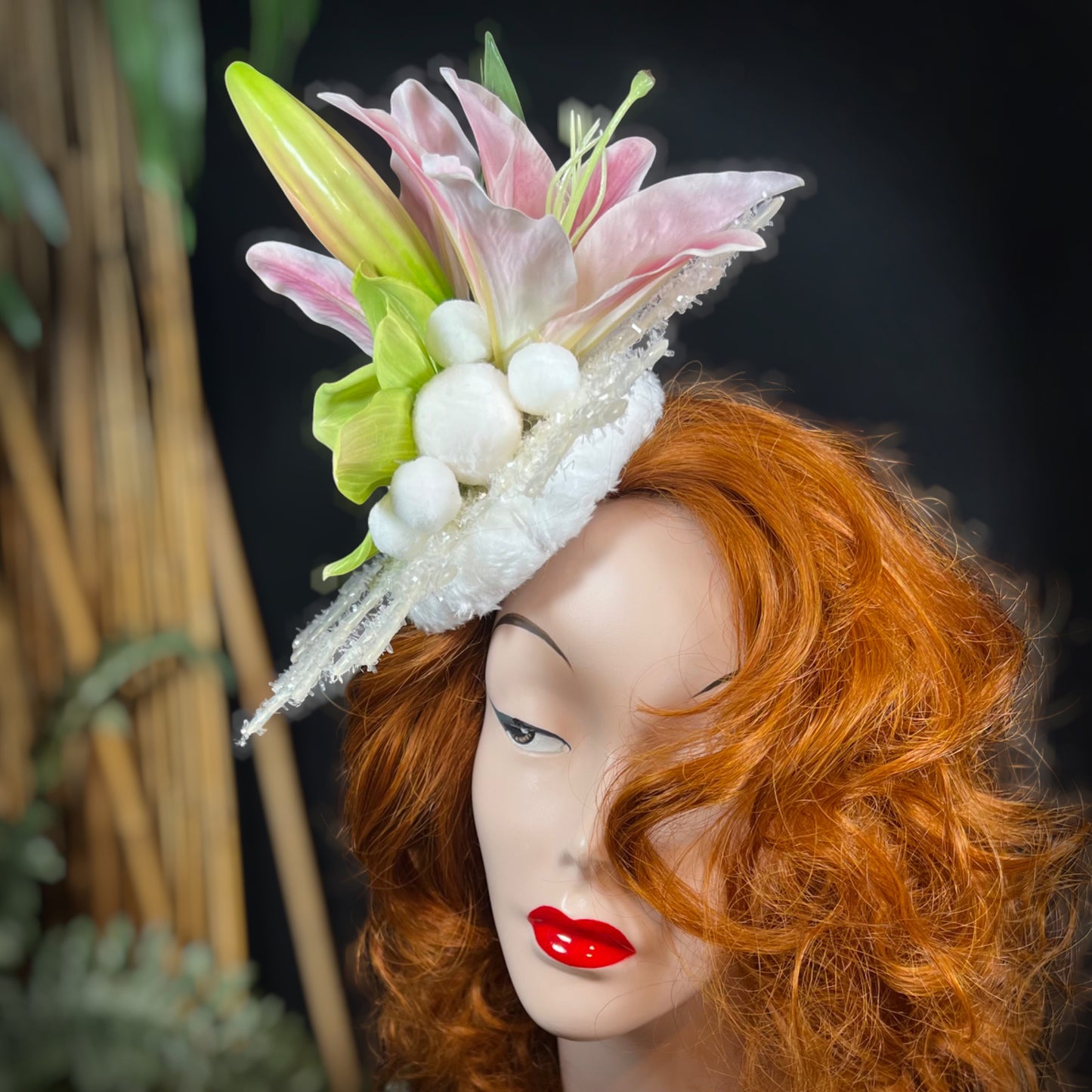 LILY & ORCHID SNOWFLAKE -TIKI CHRISTMAS FASCINATOR